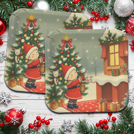 Vintage Christmas Illustration Papieren Bordje