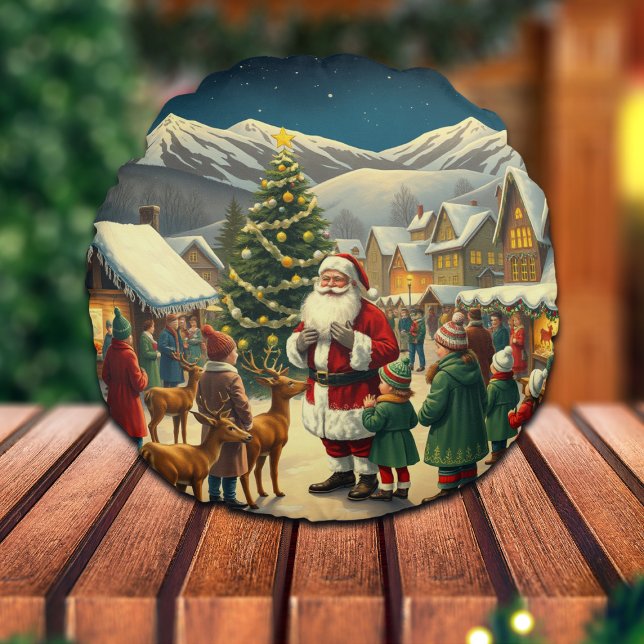 Vintage Christmas Illustration Rond Kussen (Creator heeft geüpload)