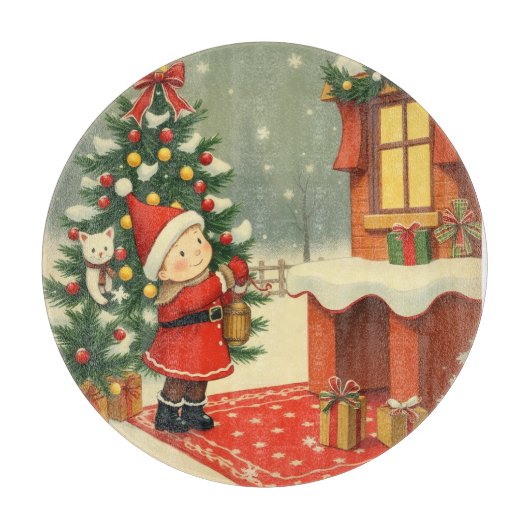 Vintage Christmas Illustration Snijplank (Voorkant)