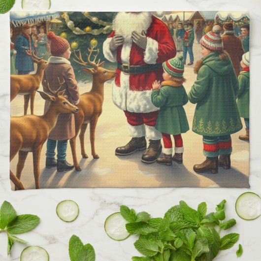 Vintage Christmas Illustration Theedoek (Gevouwen)