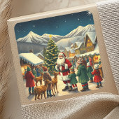 Vintage Christmas Illustration Vierkante Sticker