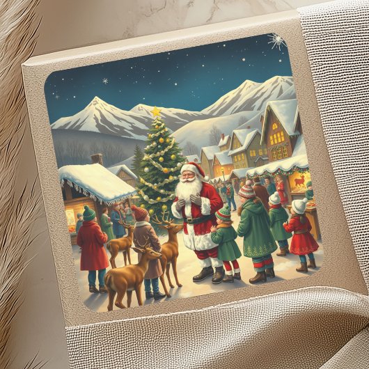 Vintage Christmas Illustration Vierkante Sticker