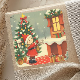 Vintage Christmas Illustration Vierkante Sticker