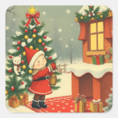 Vintage Christmas Illustration Vierkante Sticker (Voorkant)