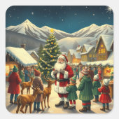 Vintage Christmas Illustration Vierkante Sticker (Voorkant)