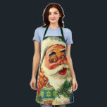 Vintage Christmas, Jolly Retro 50's Santa Claus Schort<br><div class="desc">illustratie Kerstvakantie afbeelding met een close-up van een vrolijke jaren 50 retro Kerstman glimlachen en het houden van glazen bol kerstversieringen met een traditionele retro ontwerp.</div>