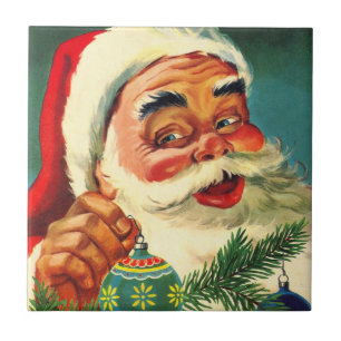 Vintage Christmas, Jolly Retro 50's Santa Claus Tegeltje