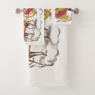 Vintage Christmas, Jolly Santa Claus with Sleigh Bad Handdoek