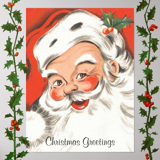Vintage Christmas, Jolly Santa Claus with Smile Poster