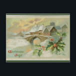 Vintage Christmas Joys Winter Scene Briefkaart<br><div class="desc">Dit briefkaart beschikt over een besneeuwd wintertafereel met huizen en een bruggetje. Op de achterkant van de originele kaart staat: "Raphael Tuck & Sons "Christmas Snows" Series of Post Kaarten No. 503 - kunstuitgevers aan hun majesteiten de King and Queen." Er staat ook: "Gedrukt in Saksen op afspraak" en het...</div>