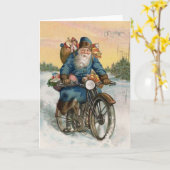 Vintage Christmas Kaart Santa Claus motorfiets (Gele Bloem)