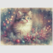 Vintage Christmas Kitten Antiek Art Decoupage Tissuepapier (Voorkant)