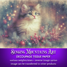 Vintage Christmas Kitten Antiek Art Decoupage Tissuepapier