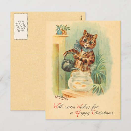Vintage Christmas Kitten Briefkaart (Voorkant / Achterkant)