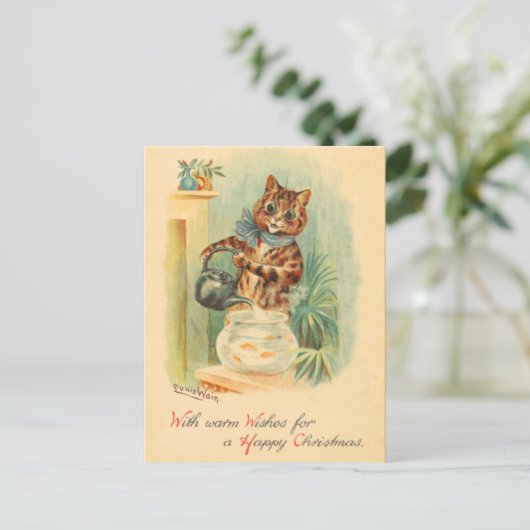 Vintage Christmas Kitten Briefkaart (Staand voorkant)