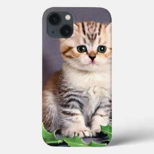 Vintage Christmas Kitten en Holly Case-Mate iPhone Case