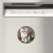 Vintage Christmas Kitten en Holly Magneet (Insitu (Vaatwasser))