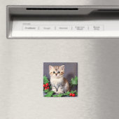 Vintage Christmas Kitten en Holly Magneet (Insitu (Vaatwasser))