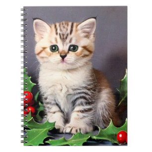 Vintage Christmas Kitten en Holly Notitieboek
