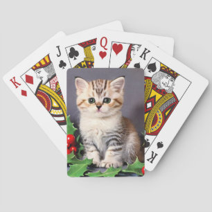 Vintage Christmas Kitten en Holly Pokerkaarten