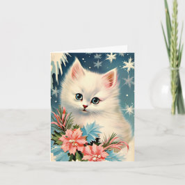 Vintage Christmas Kitten Kaart | Schattige retro