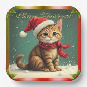 Vintage Christmas Kitten Merry Christmas Papieren Bordje (Voorkant)
