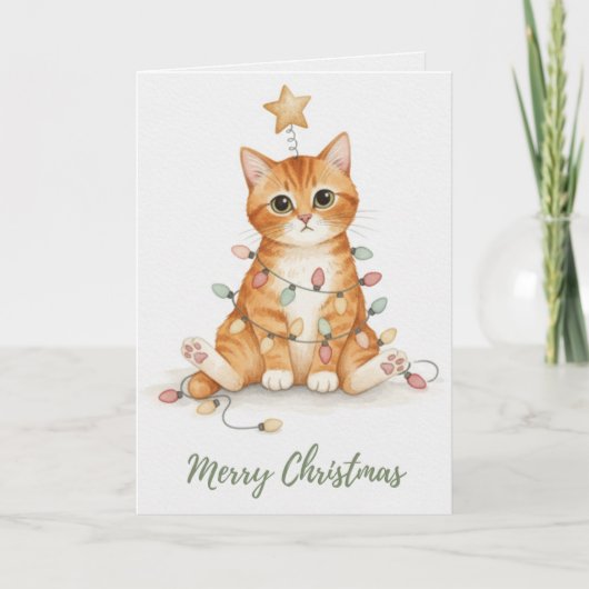 Vintage Christmas Kitten with Holiday Lights Card Kaart (Voorkant)