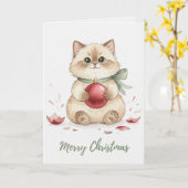Vintage Christmas Kitten with Ornament Card Kaart (Gele Bloem)
