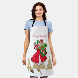 Vintage Christmas Lady Cadeaus Rood Groen Goud Schort
