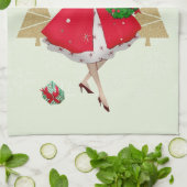 Vintage Christmas Lady Cadeaus Rood Groen Goud Theedoek (Gevouwen)