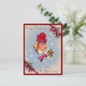 Vintage Christmas Lady Custom Name Briefkaart (Staand voorkant)