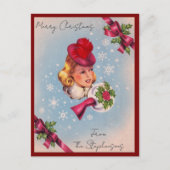 Vintage Christmas Lady Custom Name Briefkaart (Voorkant)