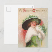 Vintage Christmas Lady Holiday briefkaart (Voorkant / Achterkant)
