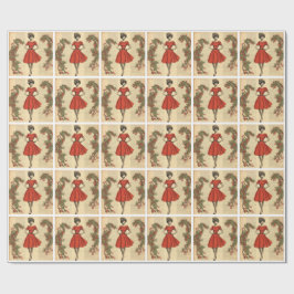 Vintage Christmas Lady in Red HolidayWrappingPaper Cadeaupapier