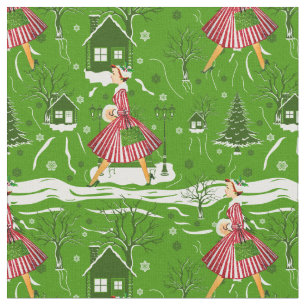 Vintage Christmas Lady Snowflakes jaren 1950 Stof