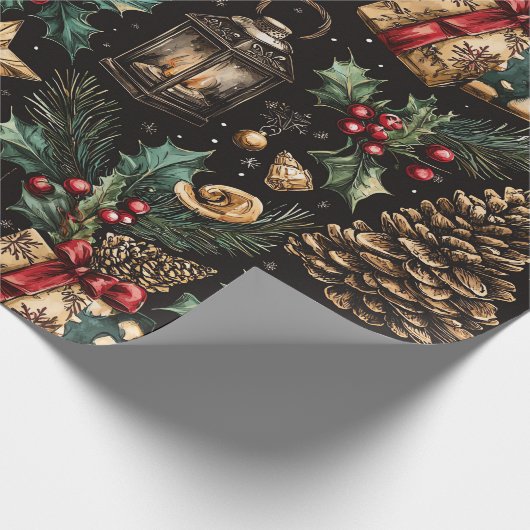 Vintage Christmas Lanterns Cadeaupapier (Hoek)