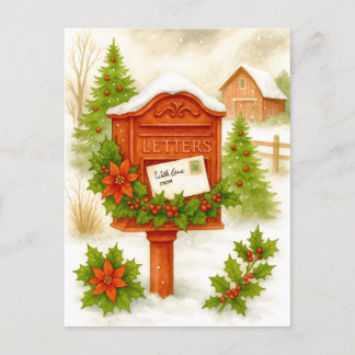 Vintage Christmas Letters Cozy Winter Postcard Feestdagenkaart