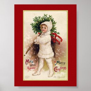 VINTAGE CHRISTMAS "LITTLE GIRL AND TREE"-POSTER POSTER