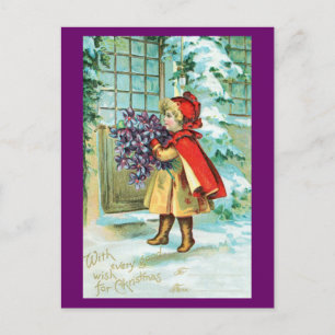 Vintage Christmas - Little Girl with Violets Feestdagenkaart