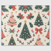 Vintage Christmas Mistletoe & Bows Vakantie Cadeaupapier (Vlak)