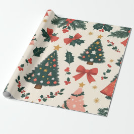 Vintage Christmas Mistletoe & Bows Vakantie Cadeaupapier