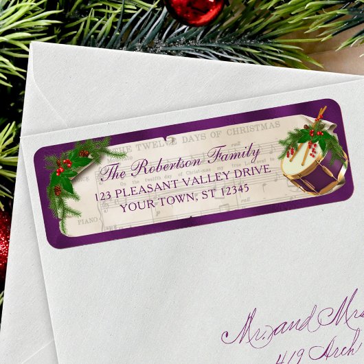 Vintage Christmas Music Drum Return Address Etiket