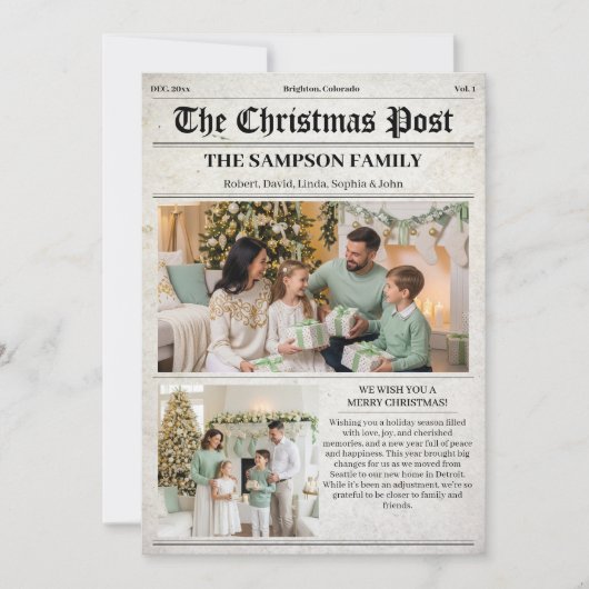 Vintage Christmas Newspaper Photo Newsletter Feestdagenkaart (Voorkant)