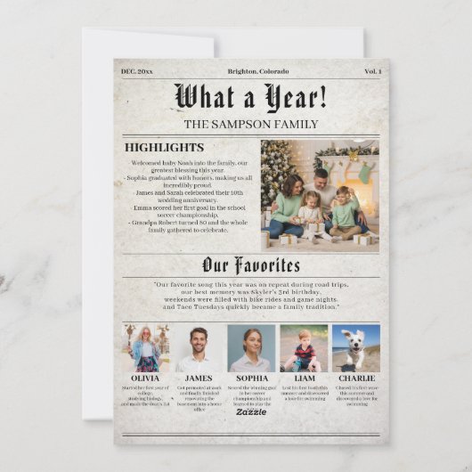 Vintage Christmas Newspaper Photo Newsletter Feestdagenkaart (Achterkant)