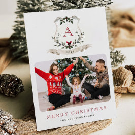 Vintage Christmas One Photo Holiday Kaart