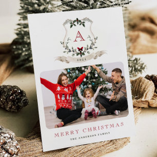 Vintage Christmas One Photo Holiday Kaart