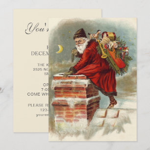 Vintage Christmas Open House Party Santa Claus Kaart