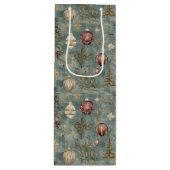 Vintage Christmas Ornaments on Blue Wijn Cadeautas (Voorkant)
