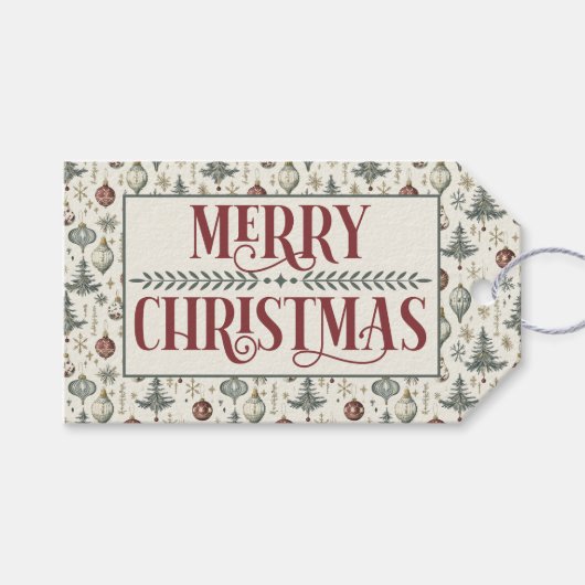 Vintage Christmas Ornaments on Cream Cadeaulabel (Voorkant (Horizontaal))