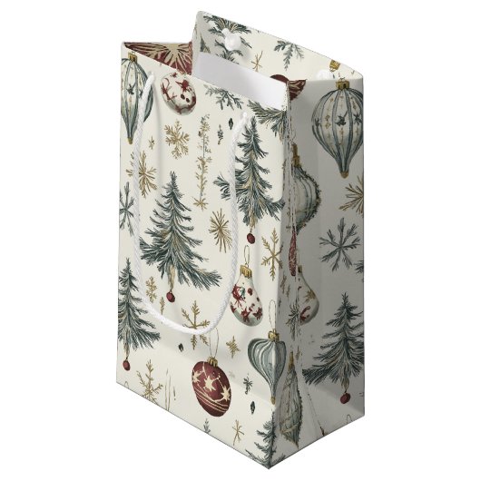 Vintage Christmas Ornaments on Cream Klein Cadeauzakje (Voorkant Gekanteld)